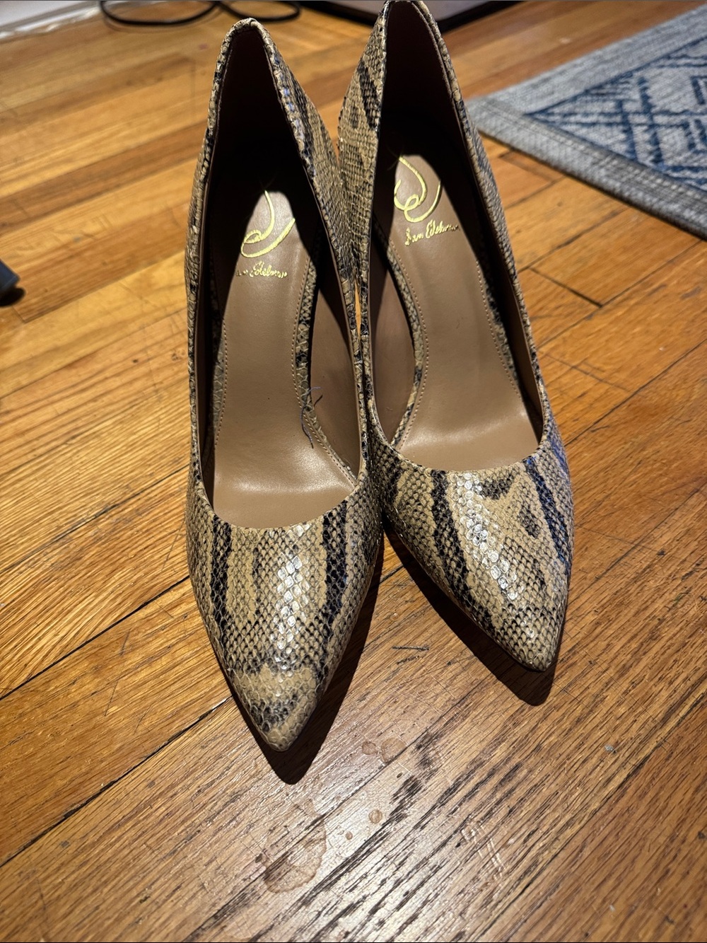 Sam Edelman Snake-Print Pointed Toe Pumps in Beige and Brown